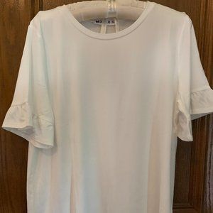 White Tee with ruffle sleeves